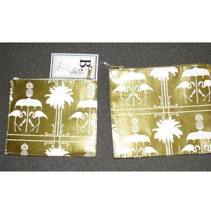 Gold Small Flat Zip Pouches Cosmetic Bags Palm Beach Print